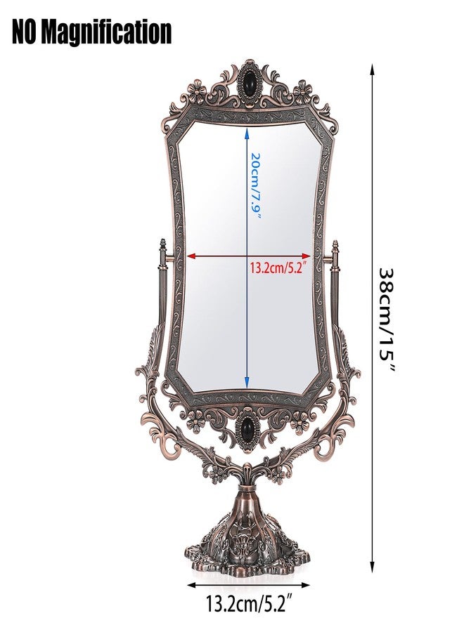 JUXYES Metal Tabletop Antique Decorative Makeup Mirror with Stand, Vintage 360° Swivel Double Sided Cosmetic Mirror with Frame, Retro Desktop Dressing Mirror Magic Mirror for Dresser - Image 2